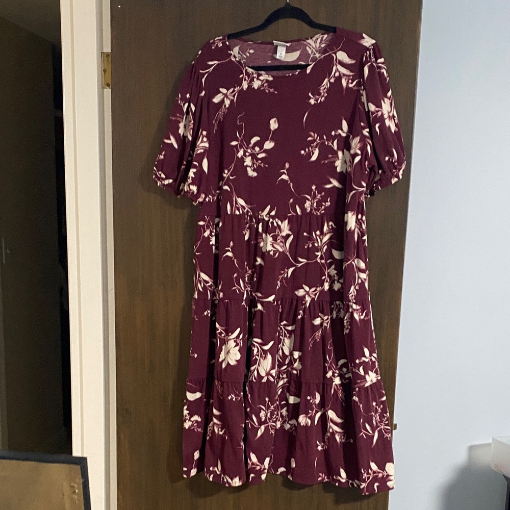 Ava and Viv 1X womens Floral Burgundy Dress